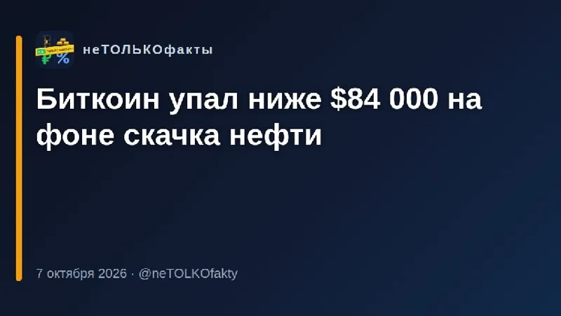 Биткоин упал ниже $84 000 на фоне скачка нефти